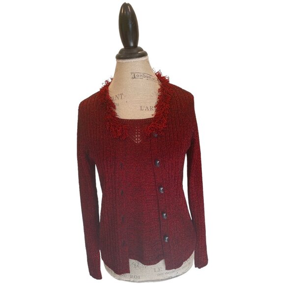 Sigrid Olsen Red Knit Cardigan & Tank 2 Piece Set Half Moon Buttons Women's Sz M - Picture 1 of 12